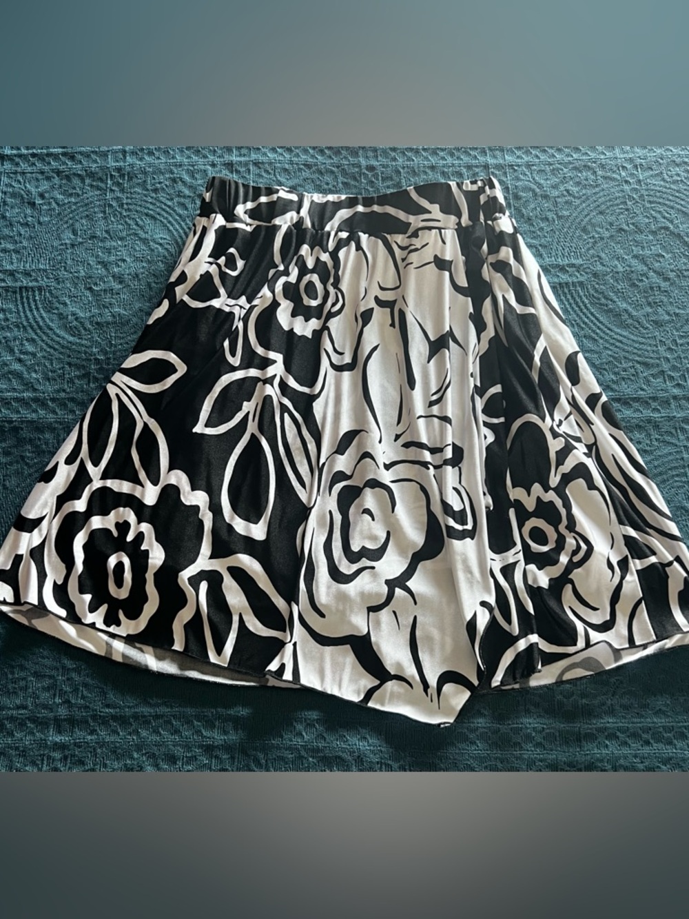 Nicole Benisti Black White Floral Mini Summer Flirty Flared Party Skirt